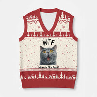 Funny Shocked British Shorthair Cat V-Neck Knit Sweater Vest Where Is The Food