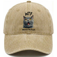 Funny Shocked British Shorthair Cat Washed Cotton Baseball Cap Where Is The Food
