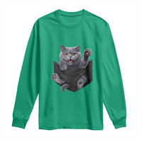 Cute British Shorthair Cat In Pocket Long Sleeve Shirt Cat Lover