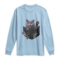 Cute British Shorthair Cat In Pocket Long Sleeve Shirt Cat Lover