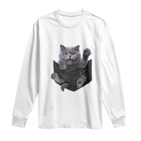 Cute British Shorthair Cat In Pocket Long Sleeve Shirt Cat Lover