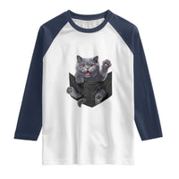 Cute British Shorthair Cat In Pocket Raglan Shirt Cat Lover