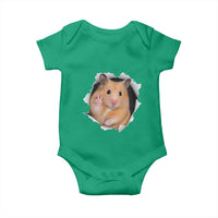 Funny Curious Hamster Peeking Through A Cracked Wall Meme Baby Onesie