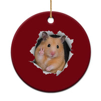 Funny Curious Hamster Peeking Through A Cracked Wall Meme Ceramic Ornament