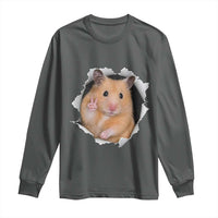 Funny Curious Hamster Peeking Through A Cracked Wall Meme Long Sleeve Shirt
