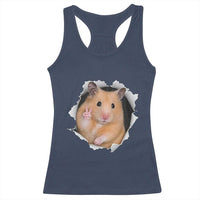 Funny Curious Hamster Peeking Through A Cracked Wall Meme Racerback Tank Top