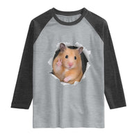 Funny Curious Hamster Peeking Through A Cracked Wall Meme Raglan Shirt