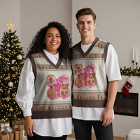 Three Hamsters Retro Graphic V-Neck Knit Sweater Vest Small Pet Lover Gift Idea