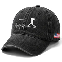 Baseball Heartbeat Line Washed Cotton Baseball Cap Vintage Sports Lover Gift