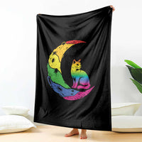 Rainbow Moon Cat Pride Throw Blanket LGBT Feline Graphic