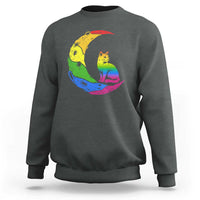 Rainbow Moon Cat Pride Sweatshirt LGBT Feline Graphic