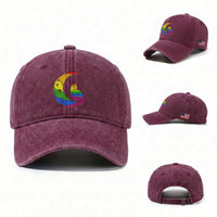 Rainbow Moon Cat Pride Washed Cotton Baseball Cap LGBT Feline Graphic