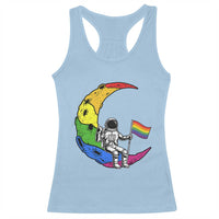 Rainbow Astronaut On The Moon LGBT Racerback Tank Top Spaceman Pride Month