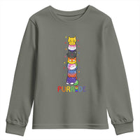 Funny Purride Stacked Cats Pride Youth Sweatshirt Cute LGBTQ Cat Lover