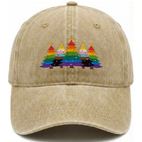Christmas Rainbow Tree LGBTQ Support Washed Cotton Baseball Cap Holiday Pride Gift