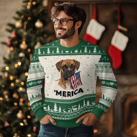 Merica Patriotic Boxer Mom Dad Gift Ugly Christmas Sweater Merica 4th Of July