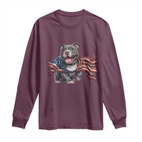 Patriotic Pitbull Dog USA Flag Long Sleeve Shirt 4th Of July Pride