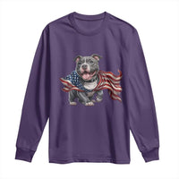 Patriotic Pitbull Dog USA Flag Long Sleeve Shirt 4th Of July Pride