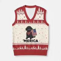 Merica Poodle Dog Lover Gift V-Neck Knit Sweater Vest Patriotic 4th Of July
