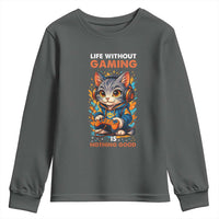 Funny Gamer Cat Youth Sweatshirt Life Without Gaming Is Nothing Good - Wonder Print Shop