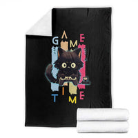 Game Time Throw Blanket Cute Black Cat Gamer Lover Gift - Wonder Print Shop