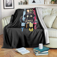 Game Time Throw Blanket Cute Black Cat Gamer Lover Gift - Wonder Print Shop