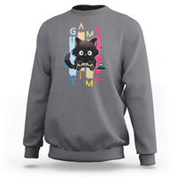 Game Time Sweatshirt Cute Black Cat Gamer Lover Gift - Wonder Print Shop