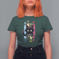 Game Time T Shirt For Women Cute Black Cat Gamer Lover Gift - Wonder Print Shop