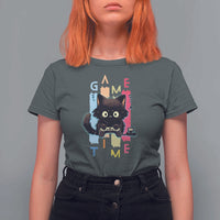 Game Time T Shirt For Women Cute Black Cat Gamer Lover Gift - Wonder Print Shop
