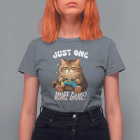 Just One More Game T Shirt For Women Funny Lazy Cat Playing Video Game - Wonder Print Shop