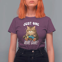 Just One More Game T Shirt For Women Funny Lazy Cat Playing Video Game - Wonder Print Shop