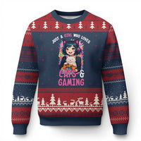 Just A Girl Who Loves Cats And Gaming Ugly Christmas Sweater Cute Gamer Gift - Wonder Print Shop