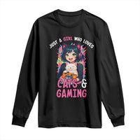 Just A Girl Who Loves Cats And Gaming Long Sleeve Shirt Cute Gamer Gift - Wonder Print Shop