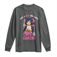 Just A Girl Who Loves Cats And Gaming Long Sleeve Shirt Cute Gamer Gift - Wonder Print Shop