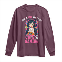 Just A Girl Who Loves Cats And Gaming Long Sleeve Shirt Cute Gamer Gift - Wonder Print Shop