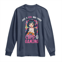 Just A Girl Who Loves Cats And Gaming Long Sleeve Shirt Cute Gamer Gift - Wonder Print Shop