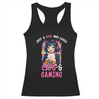 Just A Girl Who Loves Cats And Gaming Racerback Tank Top Cute Gamer Gift - Wonder Print Shop