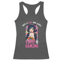 Just A Girl Who Loves Cats And Gaming Racerback Tank Top Cute Gamer Gift - Wonder Print Shop