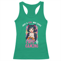 Just A Girl Who Loves Cats And Gaming Racerback Tank Top Cute Gamer Gift - Wonder Print Shop