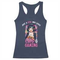 Just A Girl Who Loves Cats And Gaming Racerback Tank Top Cute Gamer Gift - Wonder Print Shop