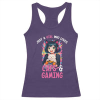 Just A Girl Who Loves Cats And Gaming Racerback Tank Top Cute Gamer Gift - Wonder Print Shop