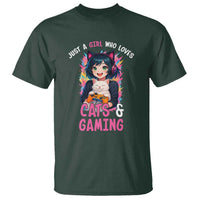 Just A Girl Who Loves Cats And Gaming T Shirt Cute Gamer Gift - Wonder Print Shop