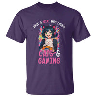 Just A Girl Who Loves Cats And Gaming T Shirt Cute Gamer Gift - Wonder Print Shop