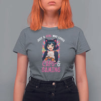Just A Girl Who Loves Cats And Gaming T Shirt For Women Cute Gamer Gift - Wonder Print Shop