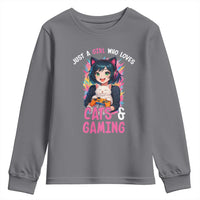 Just A Girl Who Loves Cats And Gaming Youth Sweatshirt Cute Gamer Gift - Wonder Print Shop