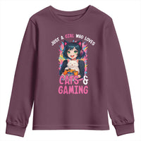 Just A Girl Who Loves Cats And Gaming Youth Sweatshirt Cute Gamer Gift - Wonder Print Shop
