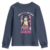 Just A Girl Who Loves Cats And Gaming Youth Sweatshirt Cute Gamer Gift - Wonder Print Shop