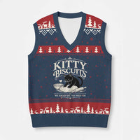 Kitty Biscuits We Knead Em You Need Em V-Neck Knit Sweater Vest Funny Black Cat Making Biscuits Baking