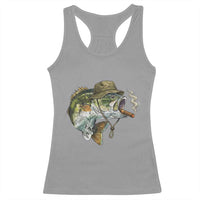 Funny Smoking Bass Fish Racerback Tank Top Bass Fishing Lover Graphic