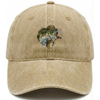 Funny Smoking Bass Fish Washed Cotton Baseball Cap Bass Fishing Lover Graphic